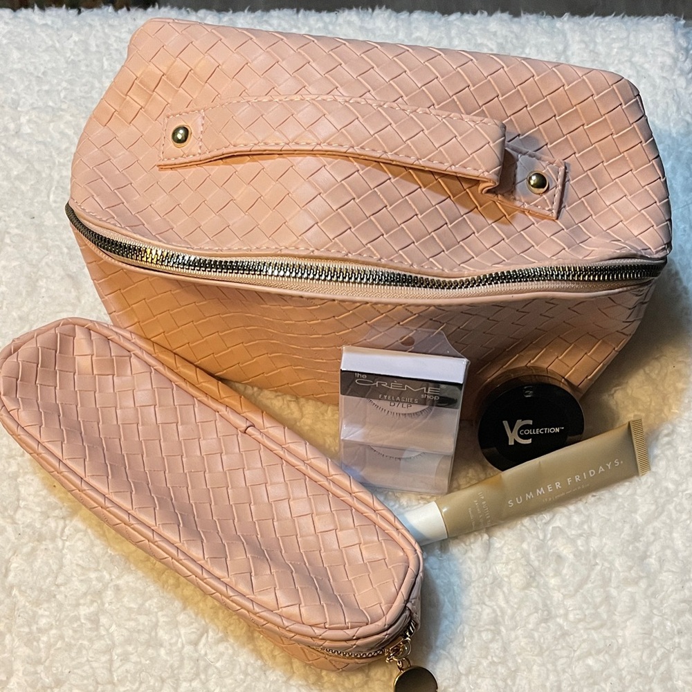 Elegant Pink Woven Cosmetic, Packing, or Storage Bag Set